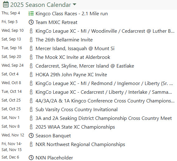 MIHS XC Schedule 2025