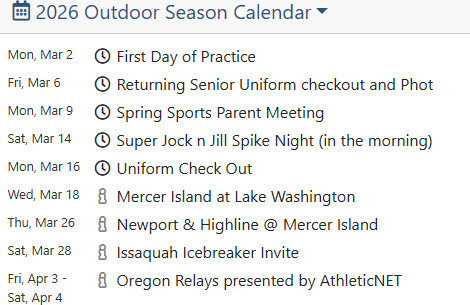 2026 MIHS Track and Field Schedule